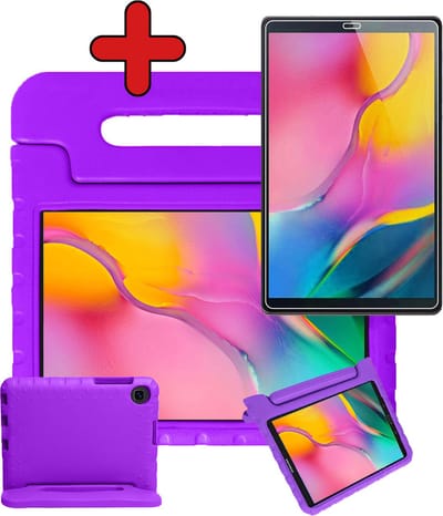 Hoesje - Geschikt voor Samsung Galaxy Tab A 10.1 (2019) - Met Screenprotector - Kinderhoes - Shockproof Bumper - Kidsproof Case - Tablethoes - Kinder Hoes Cover - Paars