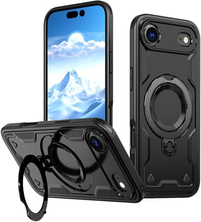Hoesje Geschikt voor iPhone Air Hoesje Zwart- Geschikt voor MagSafe Armor Hoesje met Met Draaibare Ring Houder
