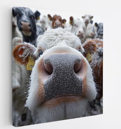 Saammp Canvas Schilderij - Grappige Koeien - Natuur - Dieren - 20x20 - Foto op canvas - Wanddecoratie - Muurdecoratie Woonkamer - Slaapkamer decoratie - Canvas Print