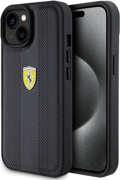 Ferrari Hot Stamp Groove Pattern Back Case - Geschikt voor Apple iPhone 15 (6.1") - Zwart