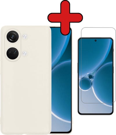 Hoesje - Met Screenprotector - Geschikt voor OnePlus Nord 3 - Sterk & Shockproof - Telefoon Hoes - Back Cover - Siliconen Case - Telefoonhoes - Wit