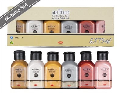 Artdeco Acrylverfset - 6 Metallic Kleuren x 75ml, Glinsterende Afwerkingen voor Artistieke Projecten