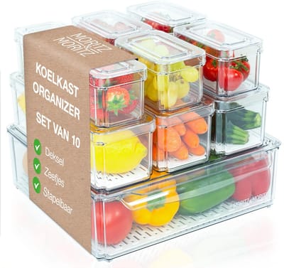 Dailygoods- Koelkastorganizers Set van 10 - Stapelbare Opbergdozen - Transparant - Voedselveilig - Hygiënisch - Maximaliseert Opbergruimte