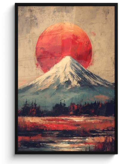 Poster in lijst - Fotolijst 80x120 cm - Posters - Bergtop - Sneeuw - Zon - Posterlijst zwart - Decoratie - Wanddecoratie woonkamer - Muurdecoratie slaapkamer