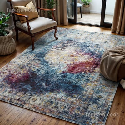 Muratap Picasso heriz vintage vloerkleed multi / blauw laagpolig- 400x500