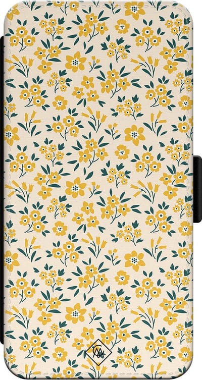 Casimoda® bookcase - Geschikt voor iPhone 13 - Hoesje met pasjeshouder - Yellow Garden - Geel - Kunstleer