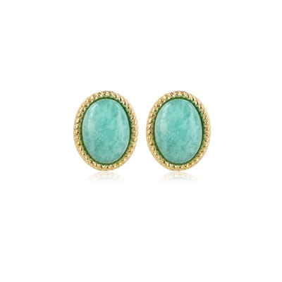 My Bendel - Stralende Goudkleurige Oorstekers met Amazonite Edelsteen - met Luxe Cadeauverpakking | Sieraden Voor Dames