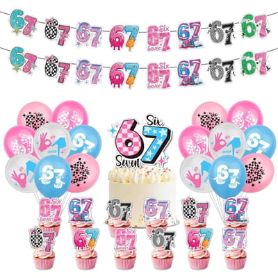 Duurzaam 12-36 stuks/set 67 Six Seven Thema Decoratie Feestartikelen Foto Maken Papieren Brillen Set Bevat Banner Cupcake Toppers Ballonnen roze