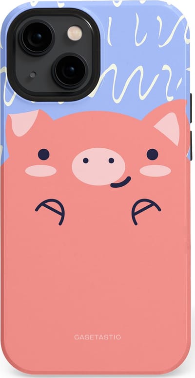 Casetastic hoesje geschikt voor Apple iPhone 13 mini - MagSafe - Dubbellaagse bescherming - Knuffel van varken - Fashion Case - Koraal Lichtblauw