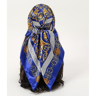 Zijden sjaal, vierkante sjaal voor vrouwen, print hoofdband, foulard, satijnen hijab, haarbanden, halsdoek, dames hoofddoeken, bandana's 90x90cm blue