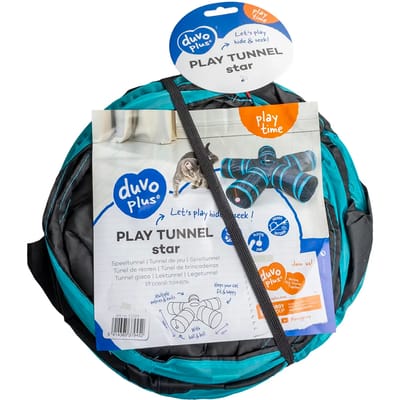 Duvoplus - Speelgoed Voor Dieren - Kat - Speeltunnel Star 100x25cm Blauw/zwart - 1st