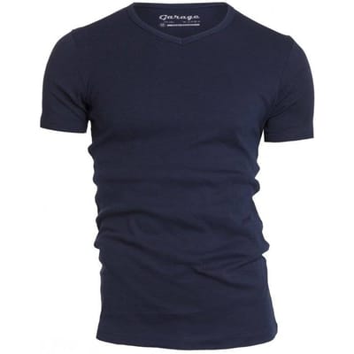 Garage 302 - Semi Bodyfit T-shirt V- hals korte mouw navy S 100% katoen 1x1 rib
