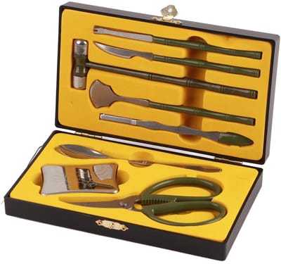 Dailygoods- Zeevruchten Tool Set 8 Stuks - Kreeft/krab Cracker - Hamer/lepel - Pincet/vork - Schaar/bijl - Hakblok/splitter - Kreeftengereedschap