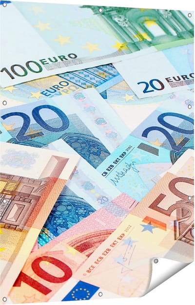 Gards Tuinposter Euro Geld Biljetten - Briefjes - 90x120 cm - Tuindoek - Tuindecoratie - Wanddecoratie buiten - Tuinschilderij