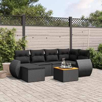 vidaXL - 7-delige - Loungeset - met - kussens - poly - rattan - zwart