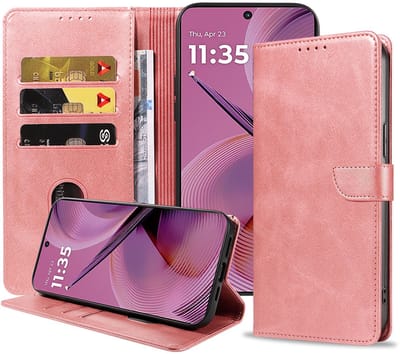 Geschikt voor Motorola Moto G55 Telefoonhoesje Kunstleer met Magnetisch lipje en Pasjeshouder Book Case met Klepje - Walletcase with Cardslot - Rosé Goud - Smartphonica geschikt voor Motorola Moto G55