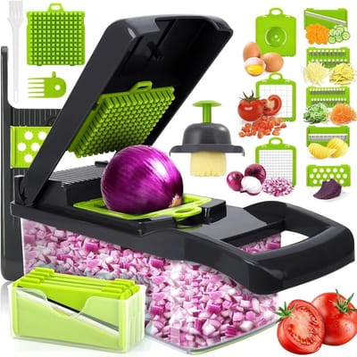 Famanu – 16-in-1 groentesnijder en mandoline met 7 verwisselbare messen, voor groenten en fruit