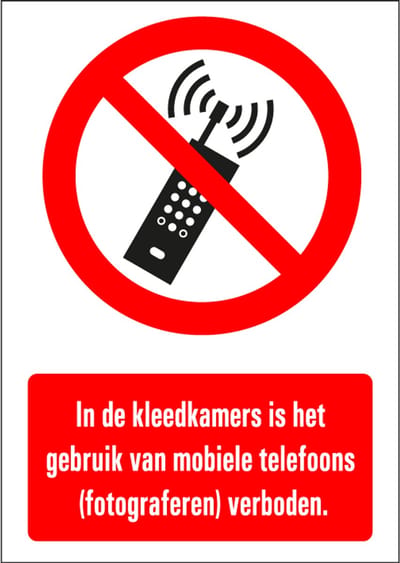 Mobiel fotograferen in kleedkamer verboden tekstbord, kunststof 210 x 148 mm (A5)