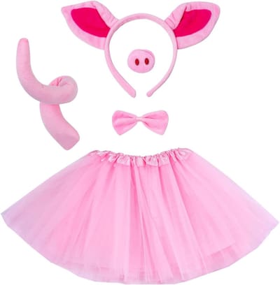 Schattige Varkenskostuum Set met Tutu Rok, Oren, Staart en Strik voor Halloween en Feestjes