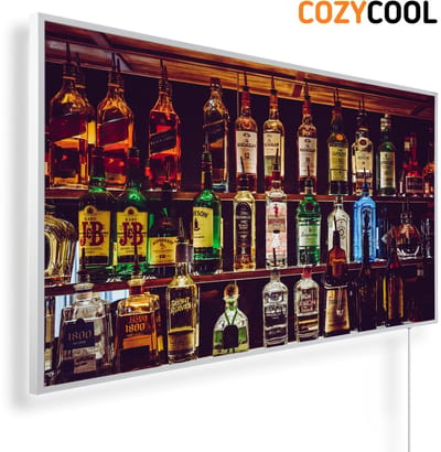 Infraroodpaneel met afbeelding | Bar met drankflessen | 1200 Watt | Witte lijst | Infrarood verwarmingspaneel | Infrarood paneel | Infrarood verwarming
