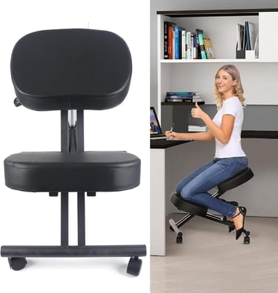Ergonomische Kniekruk - Houdingsstoel Bureau - Zitcomfort Verbeteren - In hoogte verstelbaar - 70x46x60cm - Zwart