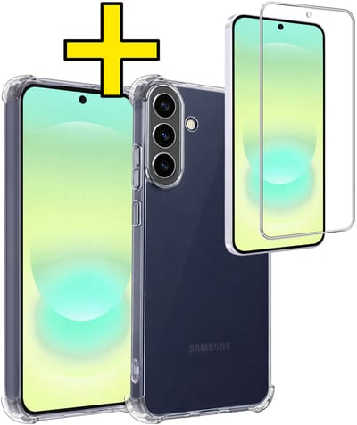 Hoesje - Met Screenprotector - Geschikt voor Samsung Galaxy A37 - Sterk & Shockproof - Siliconen Case - Back Cover - Telefoon Hoes - Shock Proof - Telefoonhoesjes - Transparant