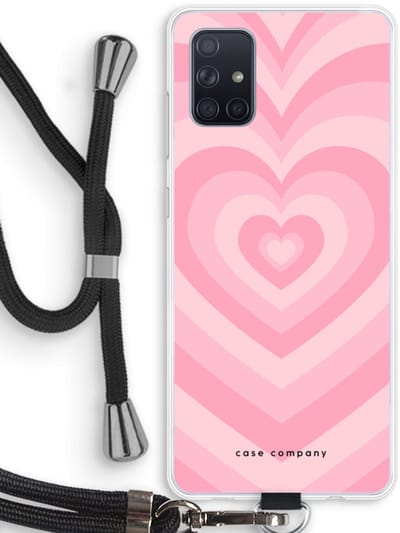 Case Company® - Hoesje met koord geschikt voor Samsung Galaxy A71 hoesje met Koord - Hart Roos - Telefoonhoesje met Zwart Koord - Bescherming aan alle Kanten en Over de Schermrand