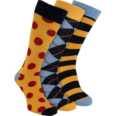 HS by Happy Socks - Heren 3-pack vrolijke novelty dresssokken - Vlek (Marineblauw)
