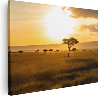 Artaza Canvas Schilderij Zonsondergang Afrika - 40x30 cm - Klein - Wanddecoratie Savanne - Muurdecoratie Boom - Kamer Accessoires Natuur