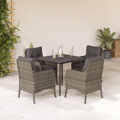 vidaXL - 5-delige - Tuinset - met - kussens - poly - rattan - grijs