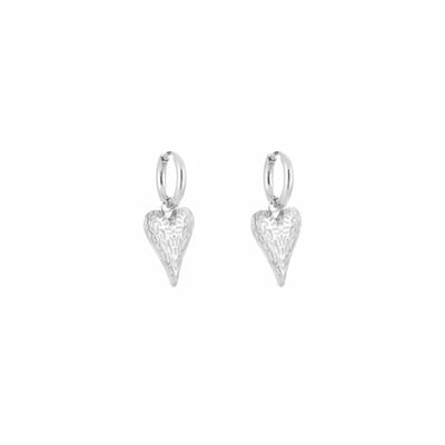 Bijoutheek Oorhangers Bewerkt Hart Zilver