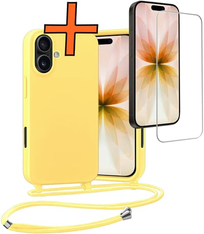 Hoesje Geschikt voor iPhone 17 Hoes Met Telefoonketting Met Screenprotector - Backcover Geschikt voor iPhone 17 Case Met Koord - Geel