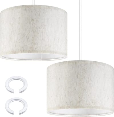 Twee Stuks Stoffen Lampenkap met E27 naar E14 Adapterring Ø 30 x 20cm Rond Linnen voor Tafellamp, Wandlamp en Vloerlamp (Licht Beige)