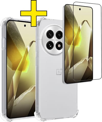 Hoesje - Met Screenprotector - Geschikt voor OnePlus 13R - Sterk & Shockproof - Siliconen Case - Back Cover - Telefoon Hoes - Shock Proof - Telefoonhoesjes - Transparant