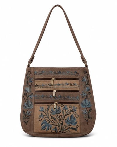 N3 Collecties Geborduurde Handgemaakt  Crossbody tas met Rits - Bruin