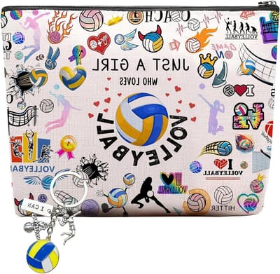Draagbare make-uptas met ritssluiting en sleutelhanger, ideaal voor volleybal en als geschenk voor dames, dubbelzijdige print en cosmeticatas voor onderweg