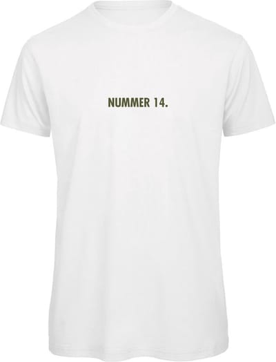 T-shirt Wit XL - nummer 14 - olijfgroen - soBAD. | T-shirt unisex | T-shirt man | T-shirt dames | Voetbalheld | Voetbal | Legende