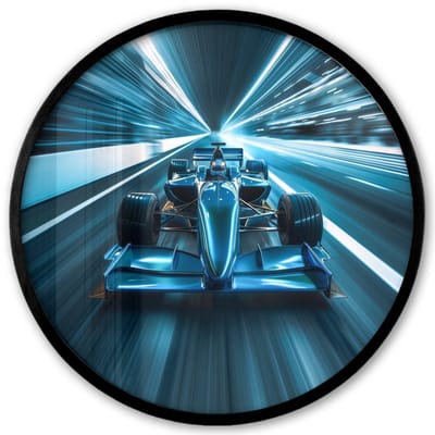 Poster in lijst Rond - Fotolijst 40x40 cm - Posters - Race - Auto - Formule 1 - Jongens - Blauw - Ronde posterlijst zwart - Decoratie - Wanddecoratie woonkamer - Muurdecoratie slaapkamer