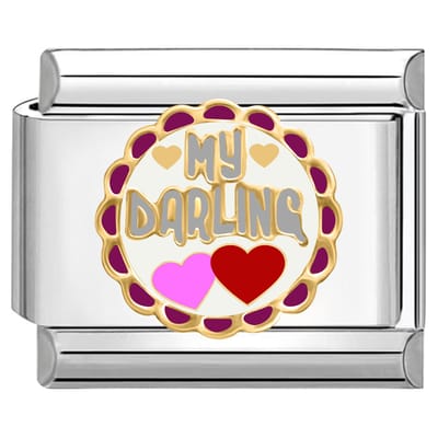 Quiges - Schakel - Bedel - 9mm - charms - My Darling - Mijn Lieveling met Hartjes - Geschikt voor - armband - Schakelarmband - italy bedels armband