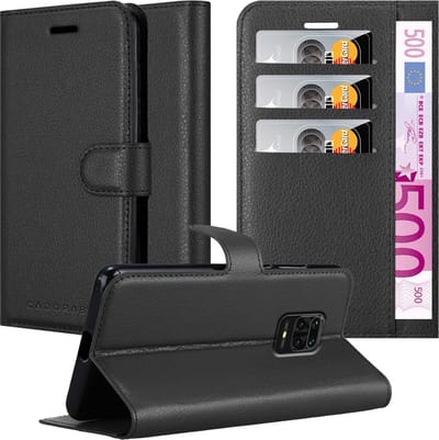 Cadorabo Hoesje geschikt voor Xiaomi RedMi NOTE 9 PRO / NOTE 9S in PHANTOM ZWART - Beschermhoes met magnetische sluiting, standfunctie en kaartvakje Book Case Cover Etui