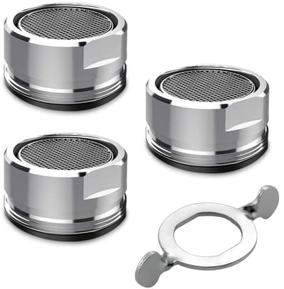 Dailygoods - 3 stuks waterkraanzeef-straalregelaar, 24 mm straalregelaar, kraan voor kranen, mengmondstuk, inzetstuk met roestvrijstalen filter, met een sleutel, zilverkleurig