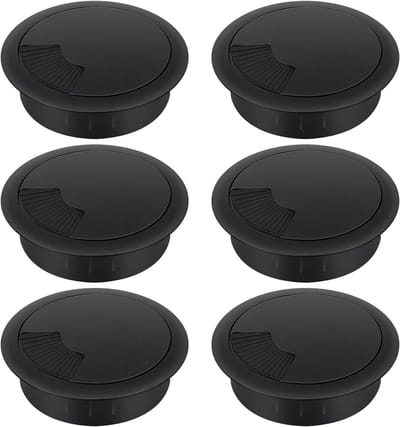 Set van 6 duurzame 60mm kabeldoorvoeren voor een georganiseerde werkplek, desk hole covers en kabelgrommets in zwart