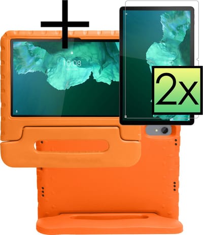 Hoes - Geschikt voor Lenovo Tab P11 - Met 2x Screenprotector - Kinderhoes Shockproof Bumper - Kidsproof Case - Tablet Hoesje - Kinder Cover - Oranje