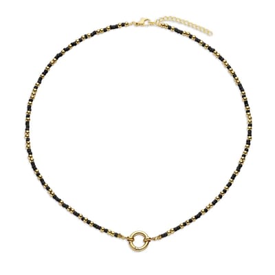 CO88 Collection 8CN-26402 Kralenketting met Ronde Karabijnring - 12mm - 40+5cm - 3mm Dikte - Staal - Kralen - Zwart;Goudkleurig