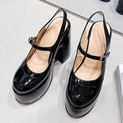 Liyke Lente Herfst Dikke Hoge Hakken Sexy Rood Lakleer Ronde Neus Dames Pumps Feest Bruiloft Platform Chunky Schoenen 35 zwart