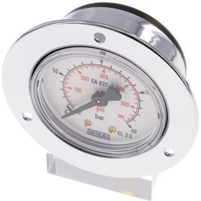 0..40 Bar Paneelmontage Manometer Staal/Messing 50 mm Klasse 2.5 (Voorflens) - MW04050SH-FP
