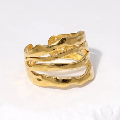 Verstelbare ring - Stainless Steel - The Jewellery Salon - Goudkleurige statement ring - 21mm brede ring - Gelaagde ring