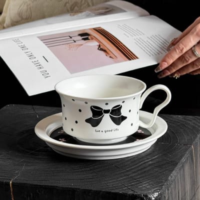 Tasse à café en céramique rose et noire avec soucoupe, ensemble créatif en céramique pincée à la main, tasse à eau ménagère, tasse à thé, tasse à petit-déjeuner 300ml