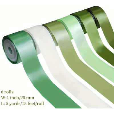 Set van 6 Satijnen Lintjes, Elk 2,54 Cm Breed, in Diverse Effen Kleuren, Perfect voor het Inpakken van Bruidsboeketten, , Haarstrikken, Knutselen
