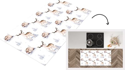 Keukenloper - Loper keuken - Winter - Hert - Patroon - Wit - 120x60 cm - Keukenloper vinyl